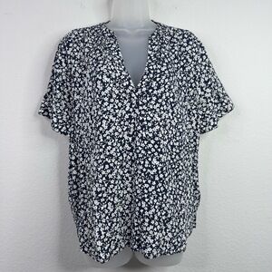 J.Crew Shirt Women L Blue White Floral Romantic Career Flowy Coquette Boho Fairy